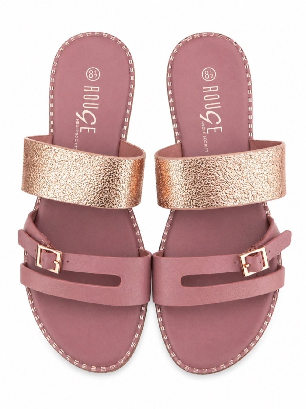 Sole Society Ruce Sandals | Rose Gold Mauve Slides 8.5